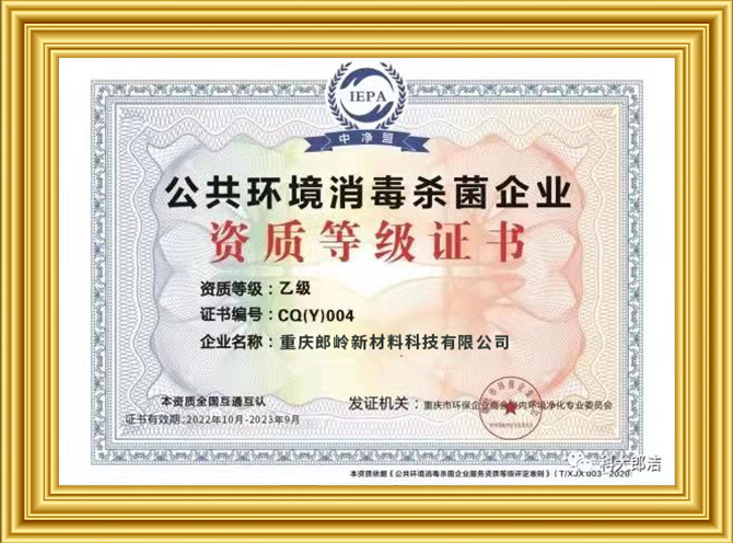 公共环境消毒资质证书